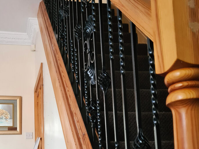 Fabricated steel spindles for staircase in the home.