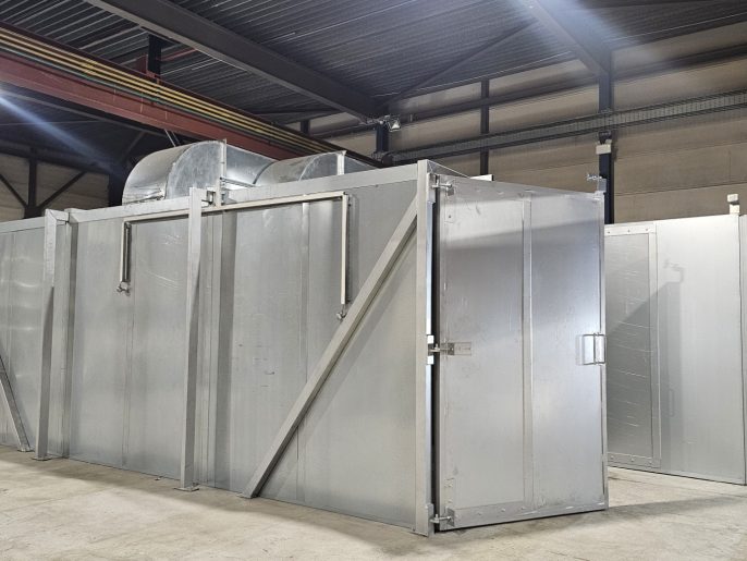 Gas-fired powder coating curing oven exterior at MorFabrication Washington facility